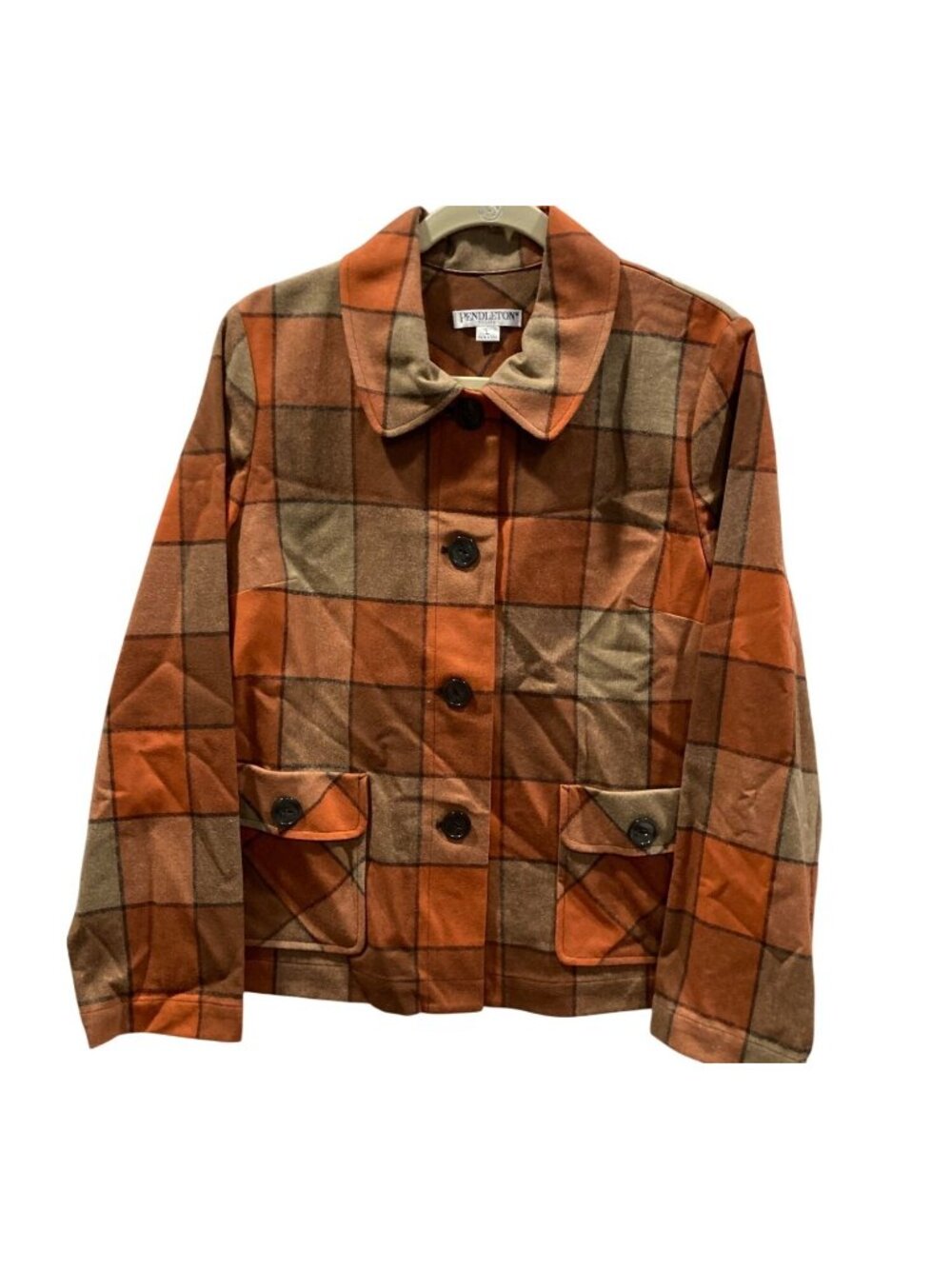 Vintage Pendleton Check Wool Jacket Shacket PL Orange Cabincore Outdoor Layers